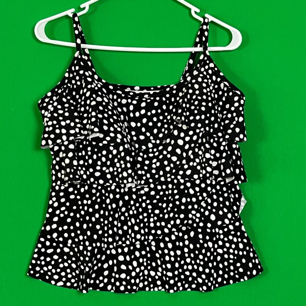 Miracle Suit‎ Tankini Top 451577 Ruffle Layers Black White Polka Dot Size 10DD